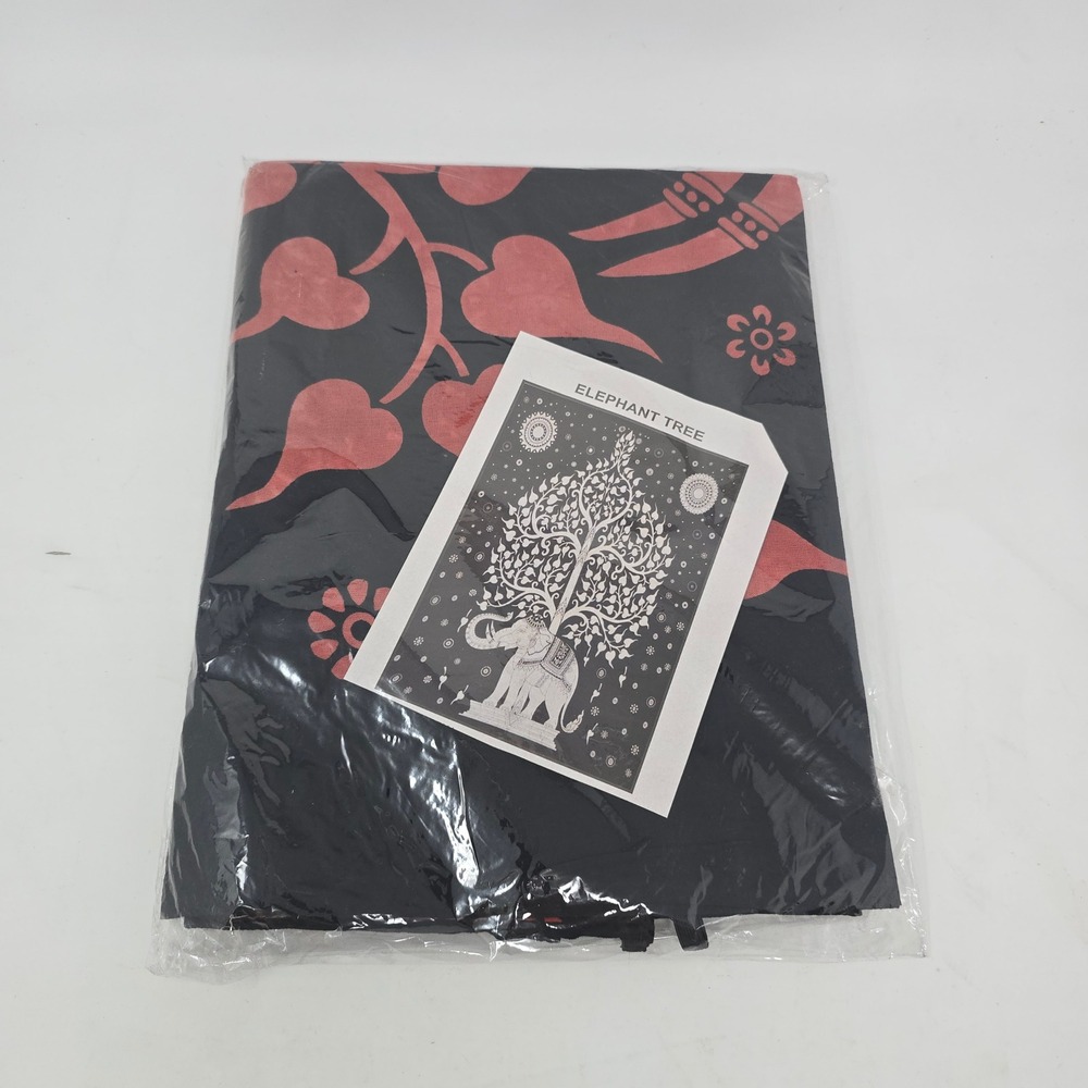 Elephant Tree of Life Tapestry Wall Hanging Black Red Boho Decor 55"x85" New